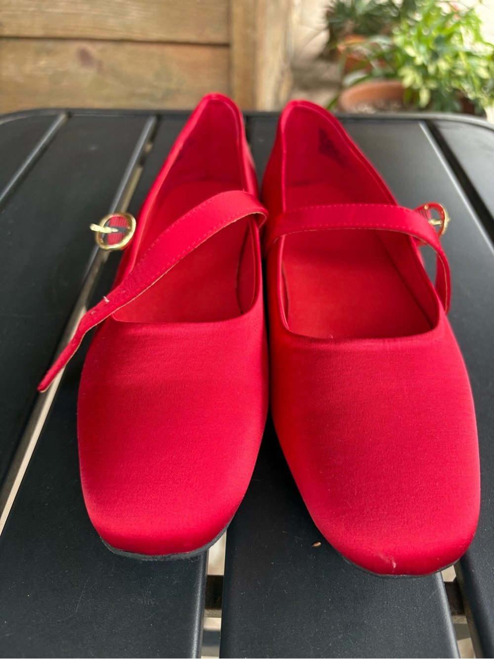 GAP Red Mary Jane Flats with Gold Buckles